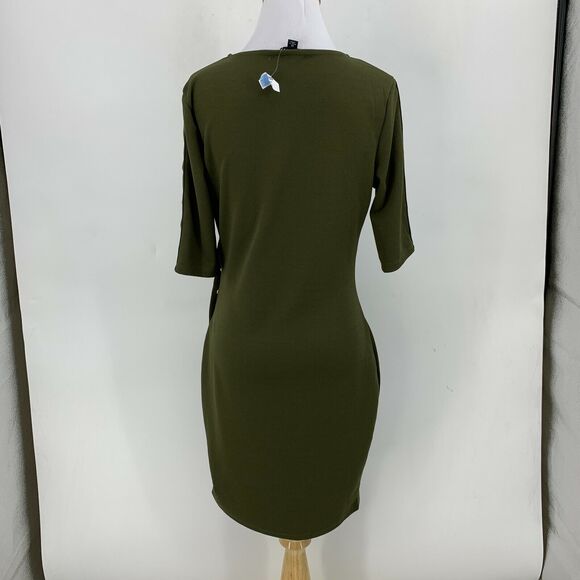 Haute Monde Snap Button Dress Womens M Medium Avocado Mid Sleeve Bodycon Stretch - Picture 5 of 11